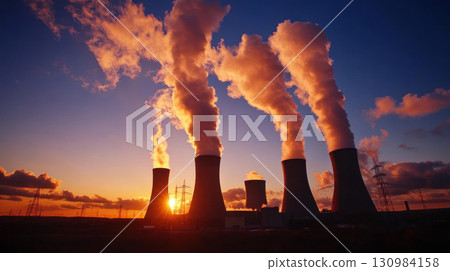 A coalfired power plant with large cooling towers 130984158