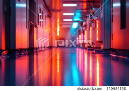 A brightly lit cleanroom with advanced manufacturing equipment 130984168