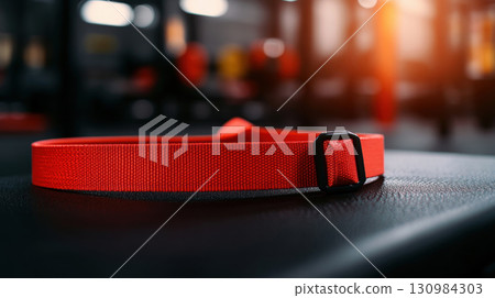 Bright red weightlifting belt draped over a...-插圖素材 [130984303] - PIXTA圖庫