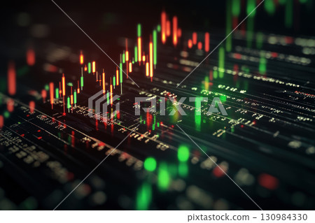 Closeup of financial charts showing fluctuating bond yields, bright red and green arrows indicating market changes, Bond Yield Trends, financial analysis, market volatility 130984330