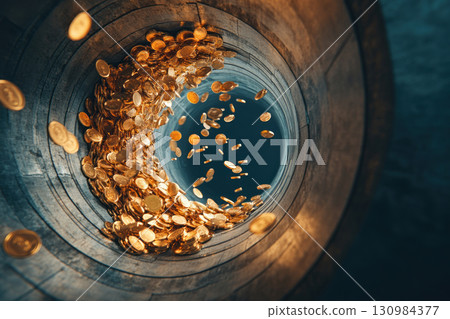 Money flowing from a government vault into roads and hospitals, showing the impact of fiscal decisions on public infrastructure, public funding, spending effects 130984377