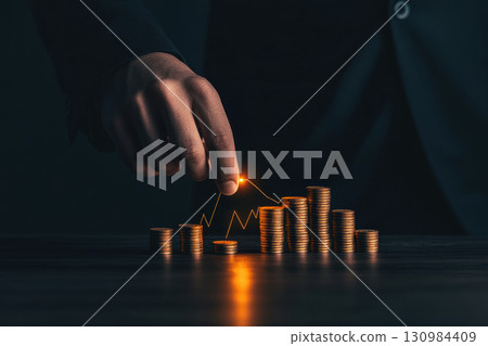 Politician overseeing glowing graphs showing tax revenue and public expenditure, balancing economic stability, tax revenue, public finance Politician overseeing glowing graphs showing tax revenue and public expenditure, balancing economic stability, tax revenue, public finance 130984409