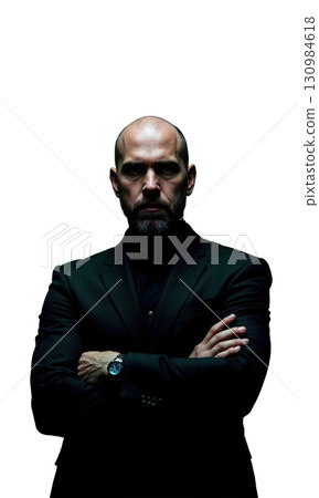 A tech CEO in black and neon green, arms folded under flickering code waterfalls, symbolizing streamlining through innovation, tech-led authority A tech CEO in black and neon green, arms folded under flickering code waterfalls, symbolizing streamlining through innovation, tech-led authority 130984618