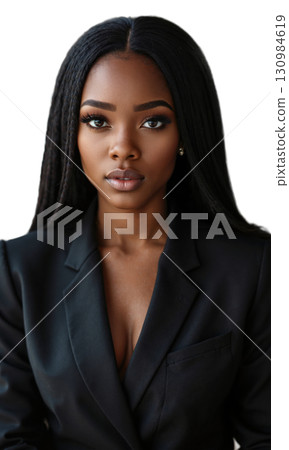 A Black female CEO, poised and confident, her gaze full of focus, symbolizing leadership and resilience, ready to tackle challenges A Black female CEO, poised and confident, her gaze full of focus, symbolizing leadership and resilience, ready to tackle challenges 130984619
