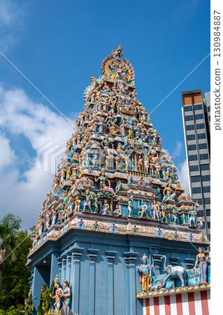 Gopuram tower of Sri Srinivasa Perumal Temple in Singapore 130984887