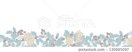 冬青向量插圖 聖誕花圈和松果框架 聖誕裝飾向量框架 130985097