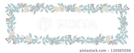 Holly vector illustration. Christmas wreath and pine cone frame. Christmas decorative vector frame Holly vector illustration. Christmas wreath and pine cone frame. Christmas decorative vector frame 130985098