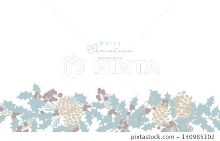 Holly vector illustration. Christmas wreath and pine cone frame. Christmas decorative vector frame Holly vector illustration. Christmas wreath and pine cone frame. Christmas decorative vector frame 130985102