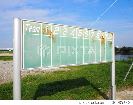 A baseball scoreboard installed on the riverbank 130985280