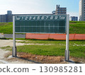 A baseball scoreboard installed on the riverbank 130985281