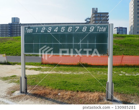 A baseball scoreboard installed on the riverbank A baseball scoreboard installed on the riverbank 130985281