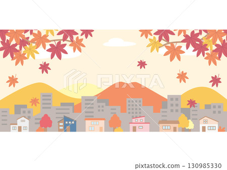 Autumn leaves and cityscape illustration 130985330