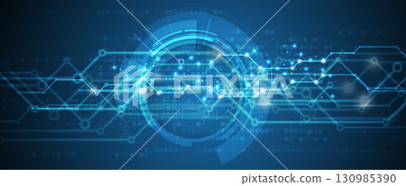 Abstract circuit technology and science background with geometric elements 130985390