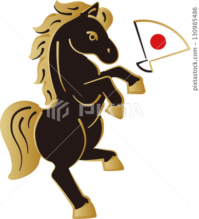 New Year 2026 Vector illustration of a gold and black horse. New Year's card material for the Year of the Horse New Year 2026 Vector illustration of a gold and black horse. New Year's card material for the Year of the Horse 130985486