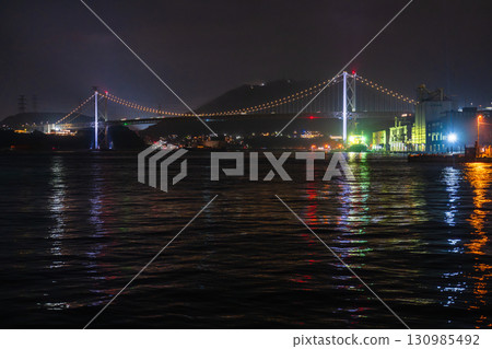 <Fukuoka Prefecture> Mojiko Retro and Kanmon Bridge Night View 130985492