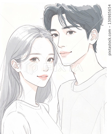 Watercolor and hand-drawn illustration material of men and women Watercolor and hand-drawn illustration material of men and women 130985654