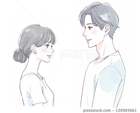 男女水彩手繪插畫素材 130985661