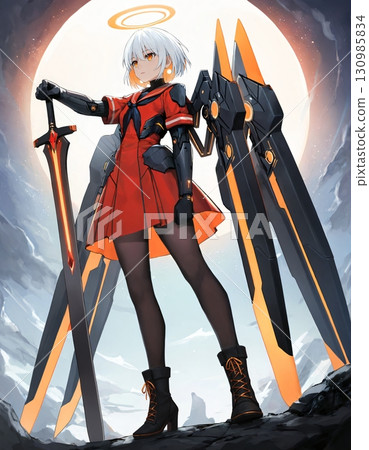 [機甲少女] 女戰士角色插畫（AI生成圖像） 130985834