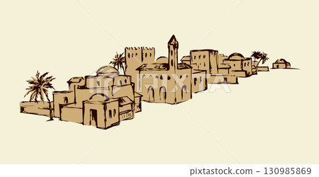 Old eastern city. Vector drawing 130985869