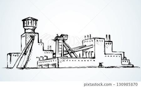 Plant at the mine. Vector drawing 130985870