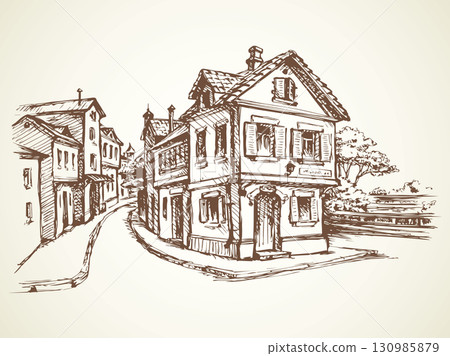 Old street. Vector drawing 130985879