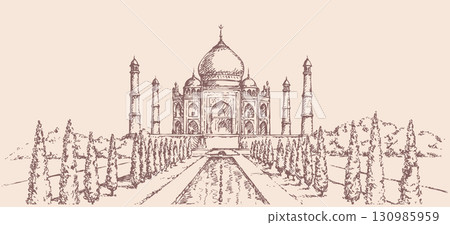Taj Mahal in India. Vector sketch Taj Mahal in India. Vector sketch 130985959