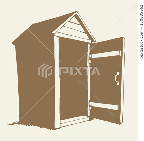 Old wooden toilet. Vector drawing 130985962