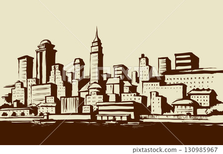 Embankment of the modern city. Vector drawing 130985967
