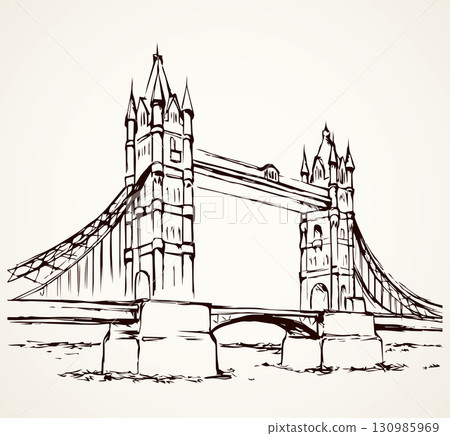 Tower bridge, London, UK. Hand drawn vector illustration 130985969