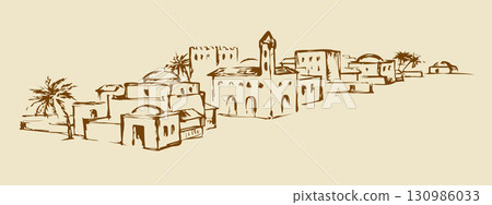Old eastern city. Vector drawing 130986033