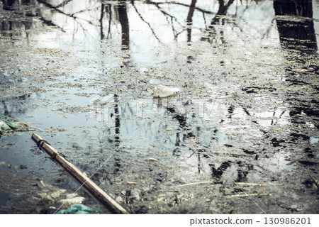 Polluted water body within the city 130986201