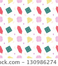 Colorful Seamless Gemstone Pattern with Cartoon Crystals on White Background 130986274