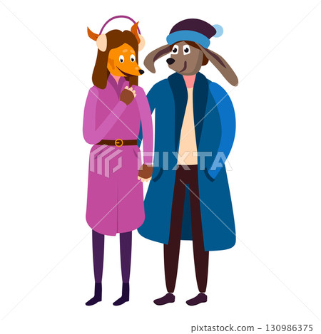 Couple quadrober wearing animal fox and hare mask 130986375