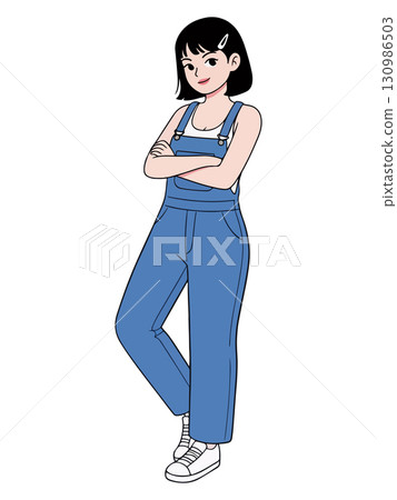 Girl in Overalls with Arms Crossed 130986503
