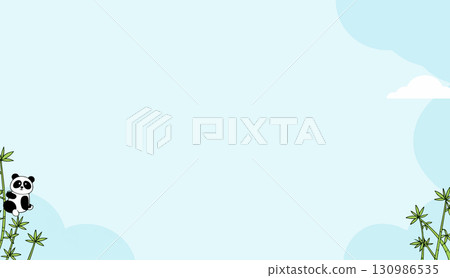 Cute Panda with Bamboo in a Sky Scene 130986535