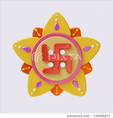 Diwali celebration with decorative symbol of auspiciousness. 3D render illustration 130986672
