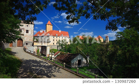 Beautiful Gothic castle Veveri. The city of Brno at the Brno dam. South Moravia - Czech Republic - Central Europe. Beautiful Gothic castle Veveri. The city of Brno at the Brno dam. South Moravia - Czech Republic - Central Europe. 130987260