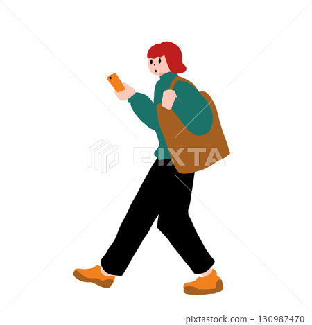 手繪向量插圖:一位女士手持智慧型手機 手繪向量插圖:一位女士手持智慧型手機 130987470