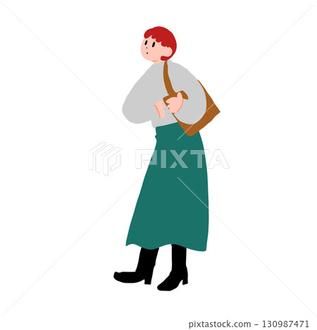 手繪向量插圖：一個女人拿著一個袋子 130987471