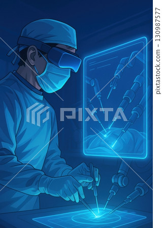 Business and AI technology concept, Surgeon performing robotic surgery using virtual reality in operating room 130987577