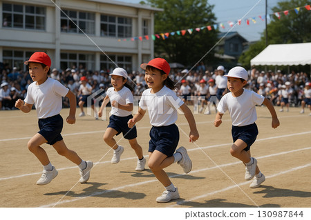 Elementary school student running at athletic meet 130987844