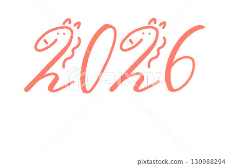 Cute 2026 logo combining horses and numbers - Year of the Horse, New Year's material, hand-drawn letters Cute 2026 logo combining horses and numbers - Year of the Horse, New Year's material, hand-drawn letters 130988294