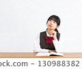 High school girl thinking with a pen_01 130988382