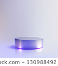 futuristic pedestal podium with violet glow silver cylinder for premium product display in minimal gradient background modern showcase design 130988492