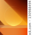 abstract background design with glowing glass circle and warm orange light creating elegant shadow and minimal product display in contemporary aesthetic style 130988494