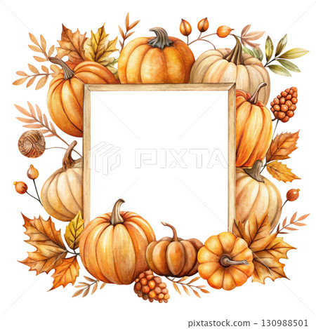 A rectangular white frame with soft watercolor flowers  A rectangular white frame with soft watercolor flowers  130988501