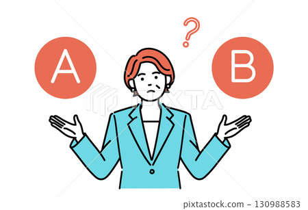 A simple illustration of an adult businesswoman thinking about her options 130988583