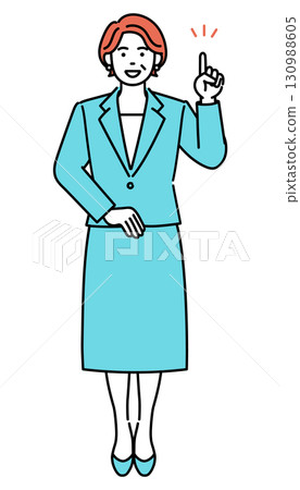 一位成年女商人站立並解釋的簡單插圖 130988605