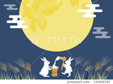 Moon viewing background_Rabbit pounding rice cakes Moon viewing background_Rabbit pounding rice cakes 130988705