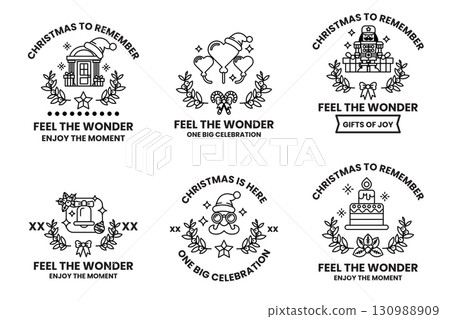 set of Christmas themed stickers with a variety of designs and messages set of Christmas themed stickers with a variety of designs and messages 130988909